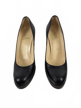 Christian Louboutin New Simple Pump Black Leather Round Toe Platform Heel‎ 37